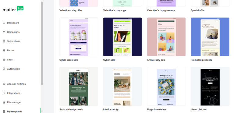 MailerLite template bibliotheek