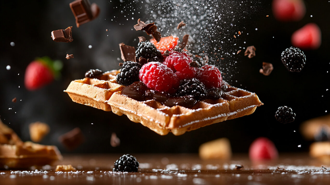u8117439839_floating_A_waffle_with_fruit_and_chocolate_sauce__4d10d8d2 46e3 4321 9ce8 ee96a46784da_1